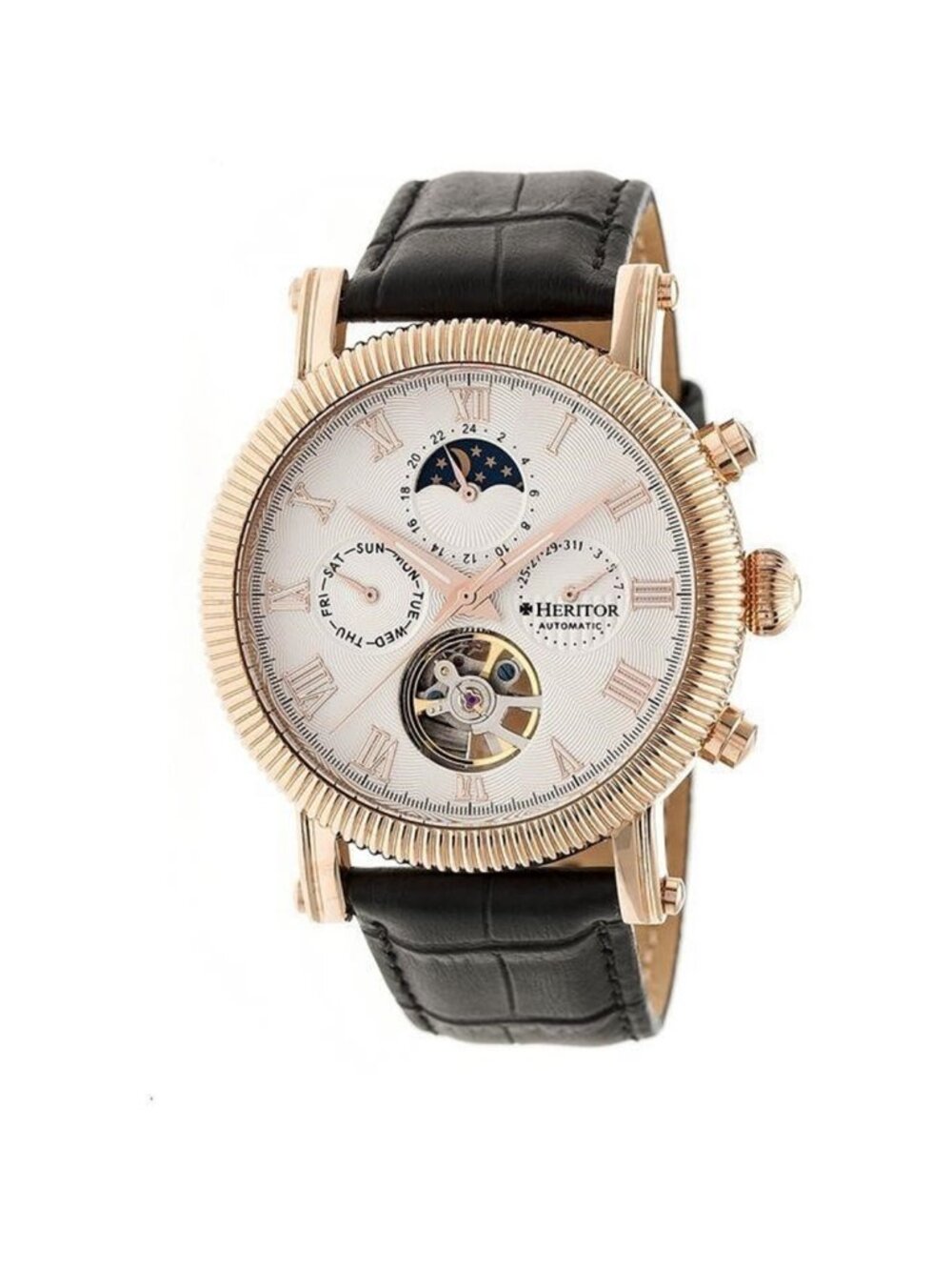 NWT Heritor Winston Automatic White Dial Leather Men's Watch